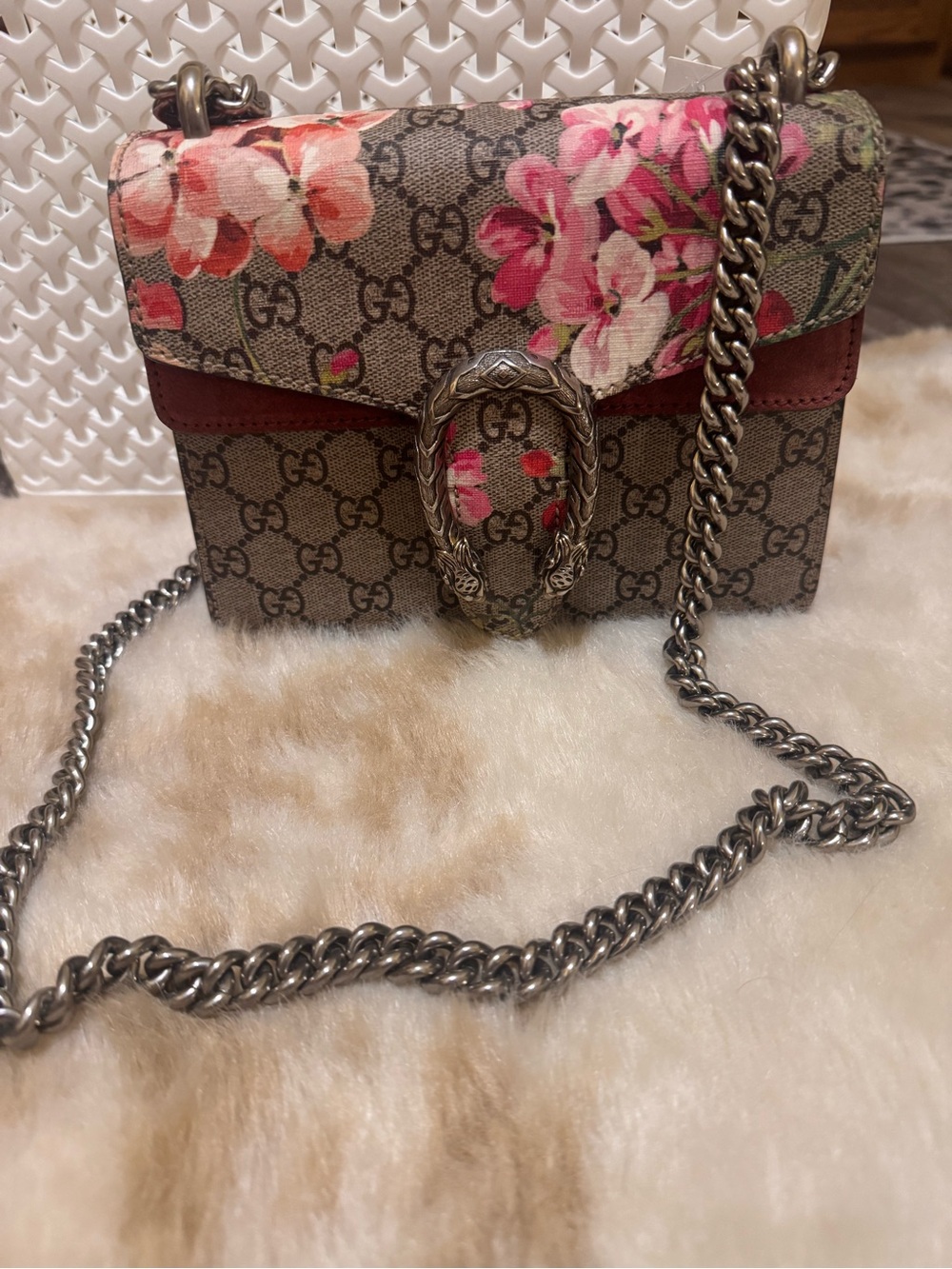 Authentic Gucci Blooms GG Supreme Mini Shoulder Bag - Pink/Brown